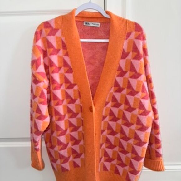 Zara Geometric Print Oversized Cardigan Sweater - Picture 2 of 5